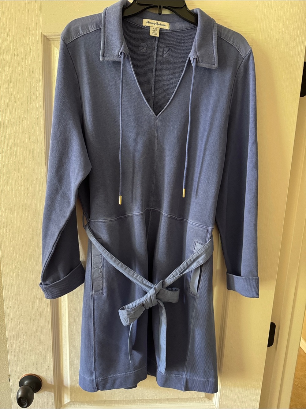 Tommy Bahama Dusty Blue V-Neck Terry Tunic with Tie Waist